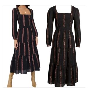 Adelyn Rae For Anthropologie Black Cocktail Cotton Midi Dress Ne Sz  XS